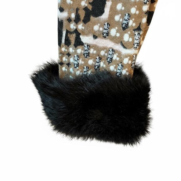 Boston Proper Leopard Mock Neck Top Faux Fur Cuffs Sweater Women’s M | Fall - Picture 4 of 6